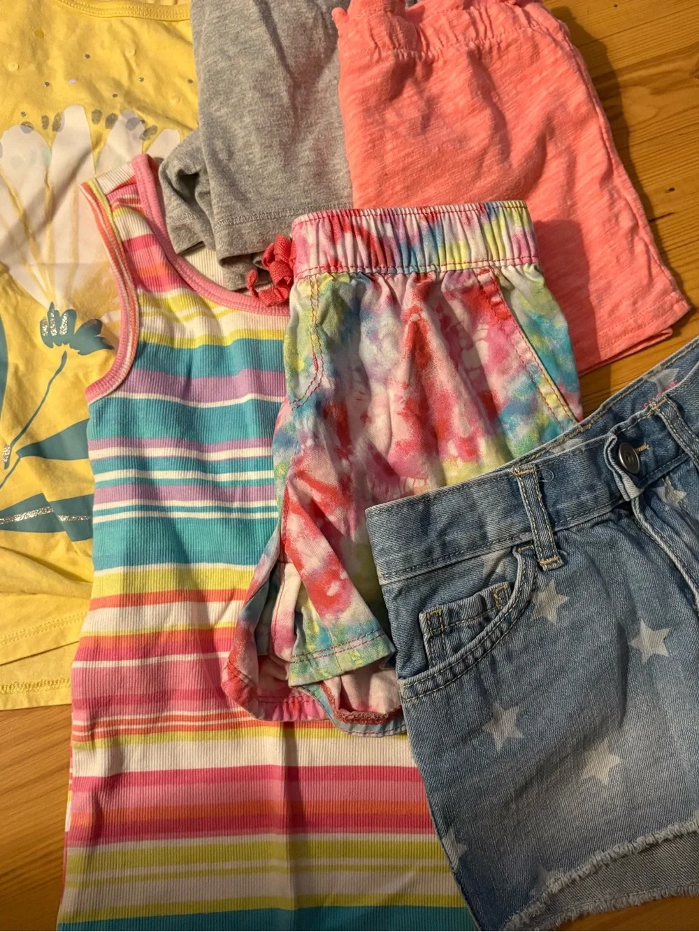 7 piece Girls Multi-Color Stripe Tank & Denim Star Shorts Set